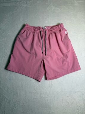 Vintage Summer Men's Pink  Volley Swim Trunk with seersucker print